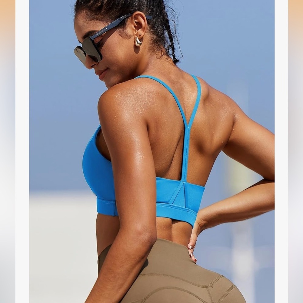 NWT RUNNING GIRL Sports Bra Y-Back Workout Bra Padded Supportive Bright Blue XL